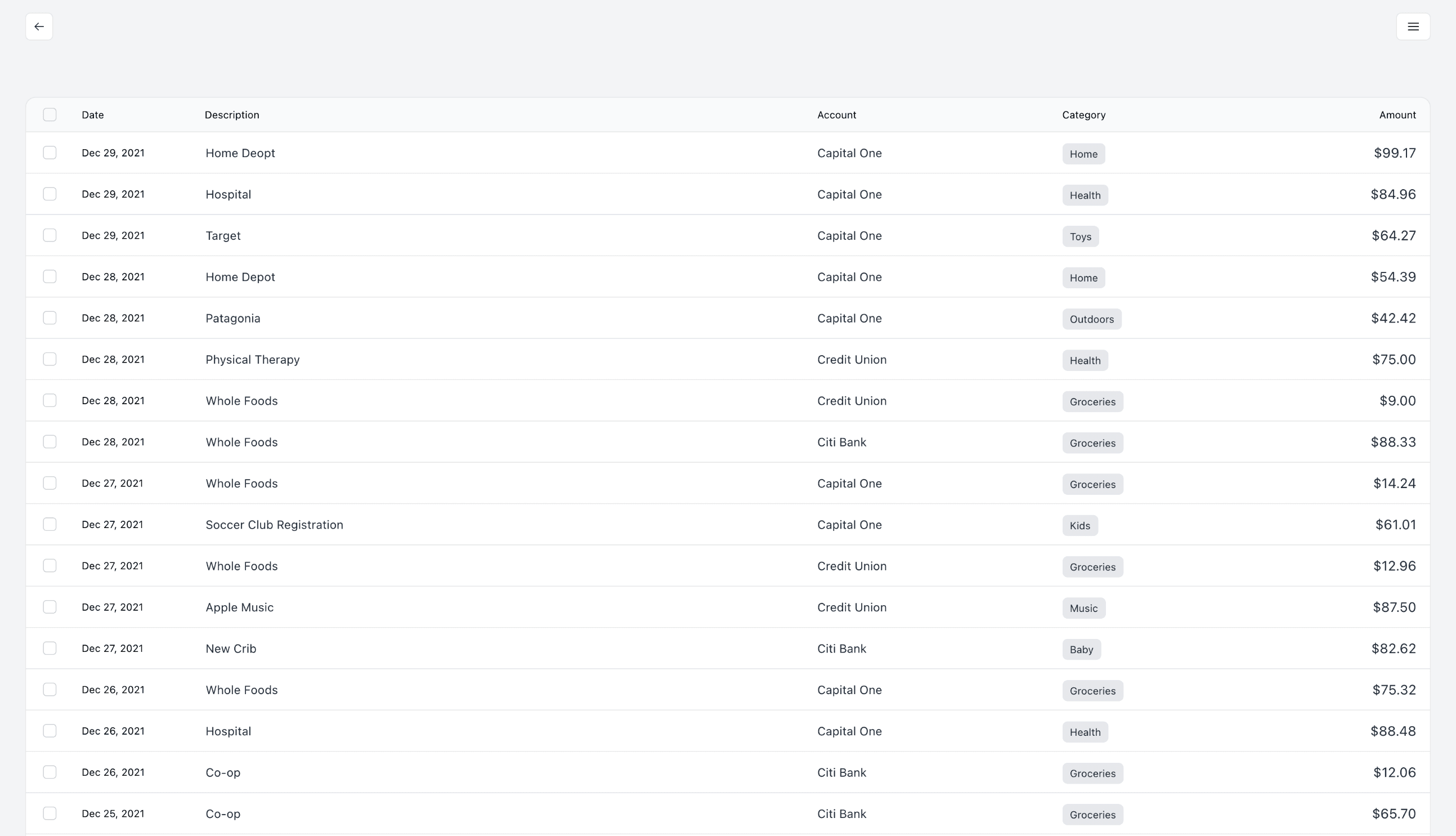 Transactions Page Preview