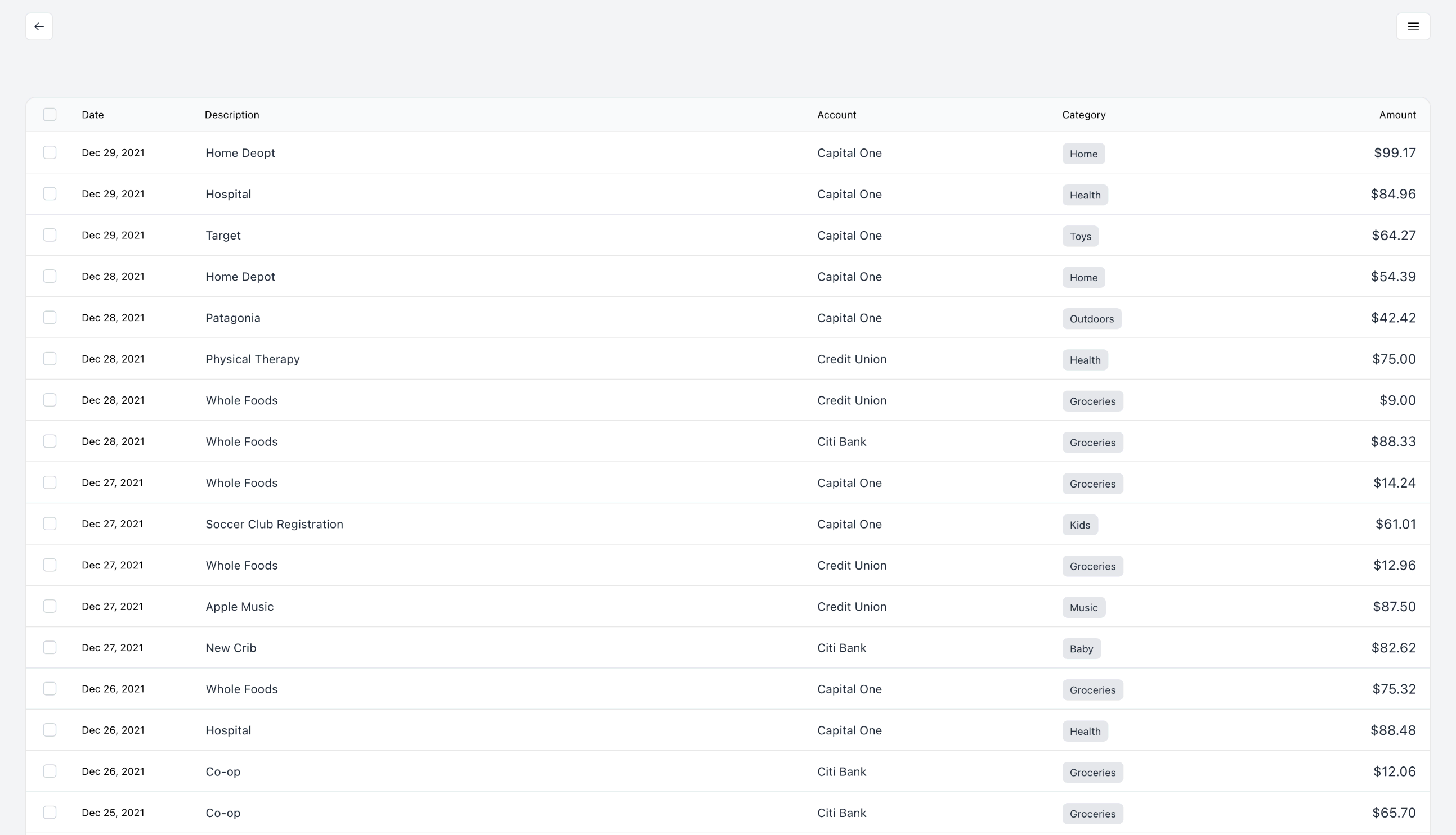 Transactions Page Preview